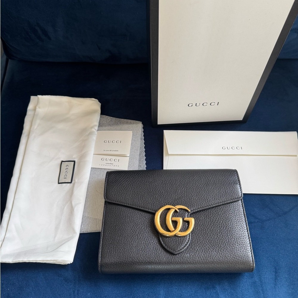 Gucci Black Wallet with Gold GG Emblem